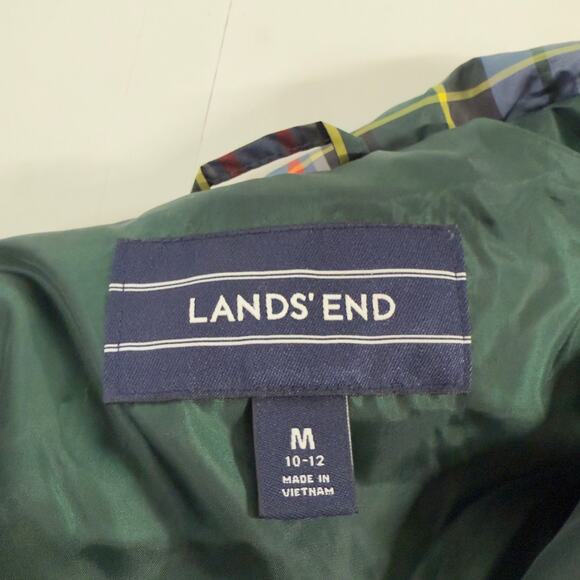 Lands End M Puffer Down Plaid Vest Tartan Navy Green Outdoor Preppy - Picture 3 of 9